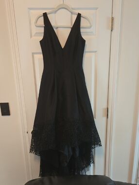 Betsy & Adam Black Lace-Trim High-Low Dress